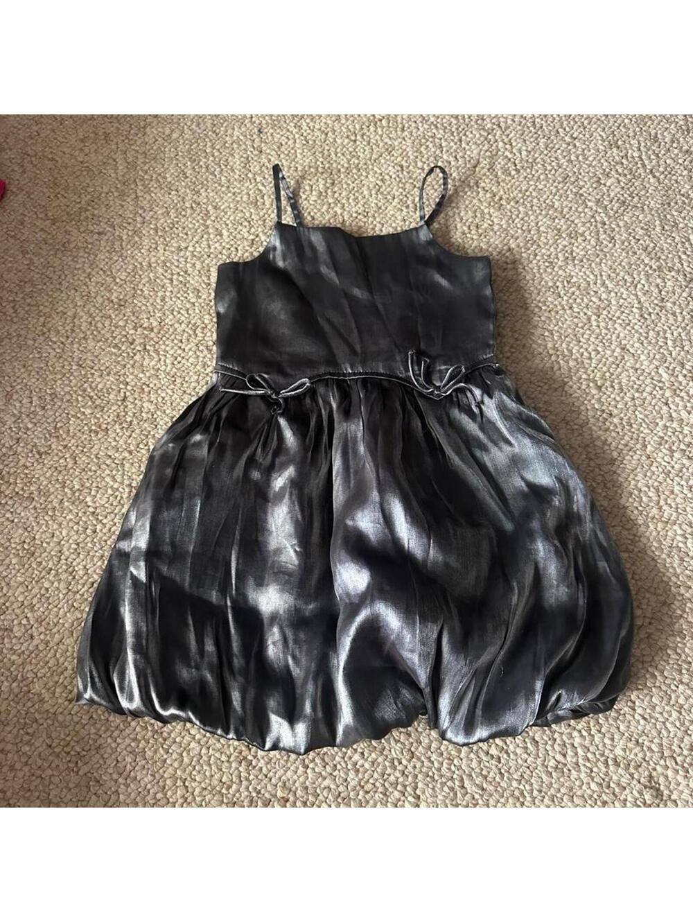 silver Old Navy babydoll dress with bows and bubble skirt